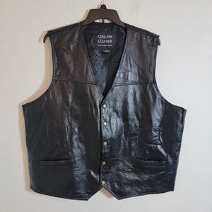 Navarre Leather Company Black Genuine Leather Western Biker Vest 3X Snap Close